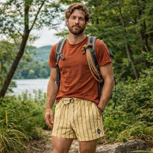 Prana Stripe Retro Heritage Outdoors Hiking Shorts Beige Relaxed Fit Mens XS